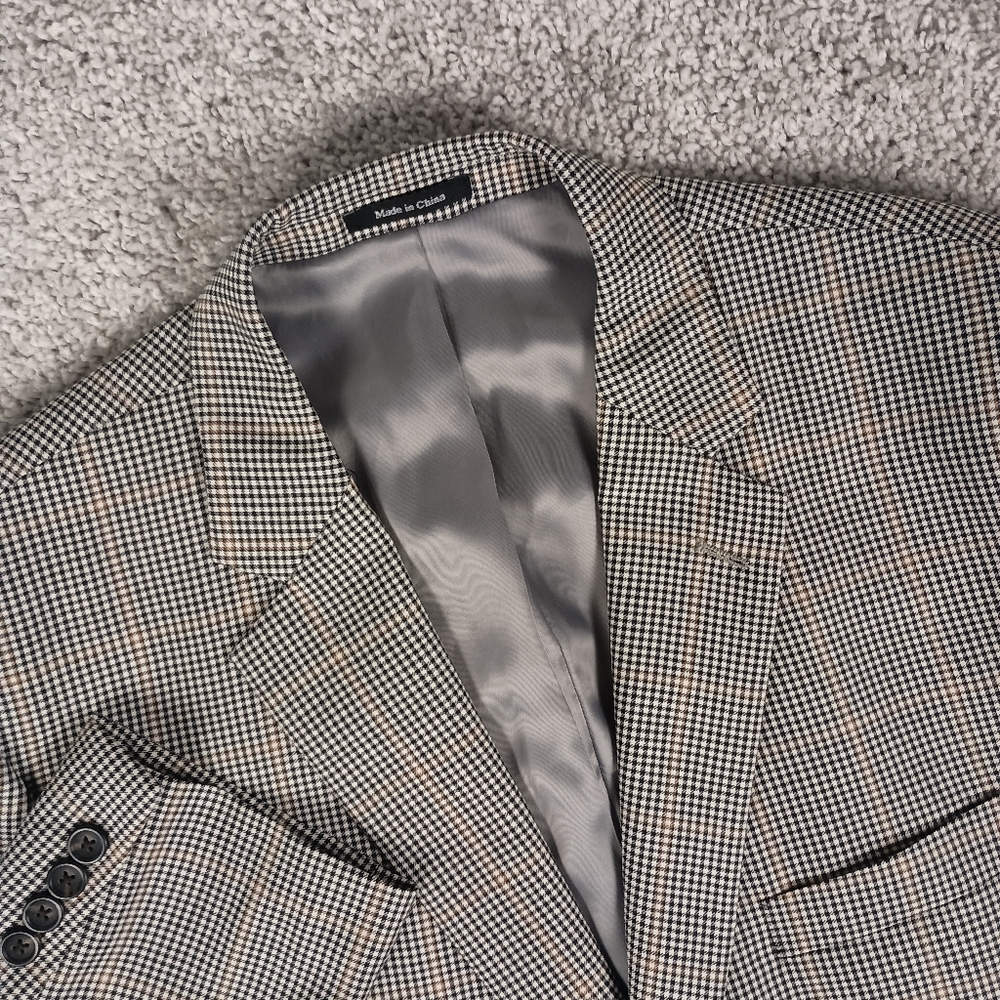 Joseph & Feiss Gold 46 Long Window Pane Check Mens Blazer